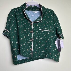O'Neill Green Pink Floral Button Down Sleep Shirt NWT Women's Size Small